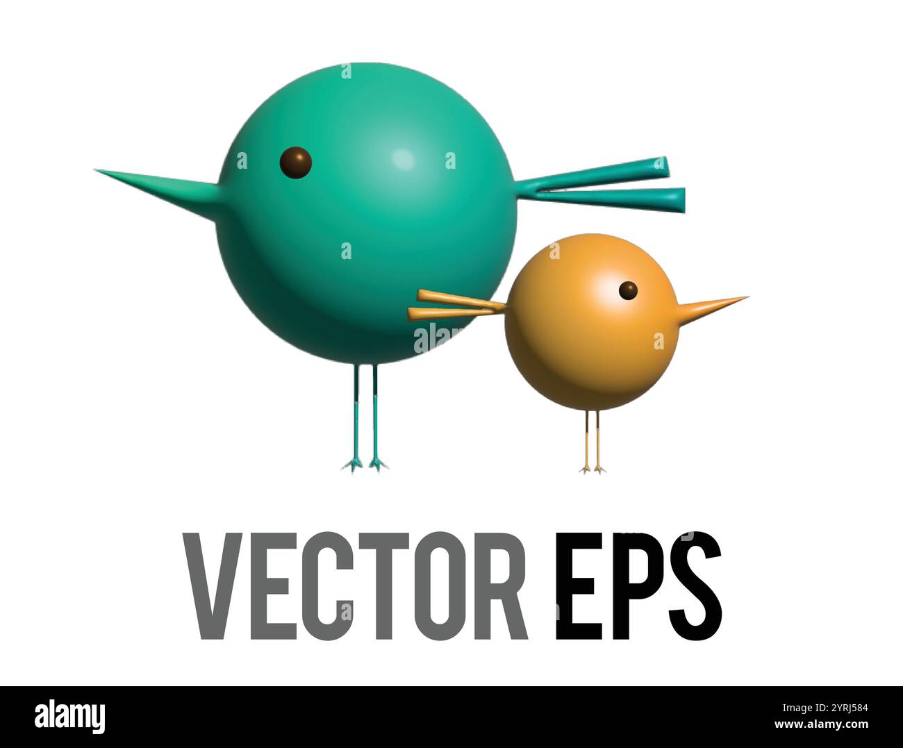 Les deux icônes 3D dégradées vert et orange Cute Baby Birds isolées Illustration de Vecteur