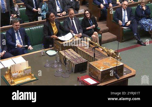 Capture d'écran du chef du parti conservateur, Kemi Badenoch, s'exprimant lors des questions du premier ministre à la Chambre des communes, à Londres. Date de la photo : mercredi 4 décembre 2024. Banque D'Images