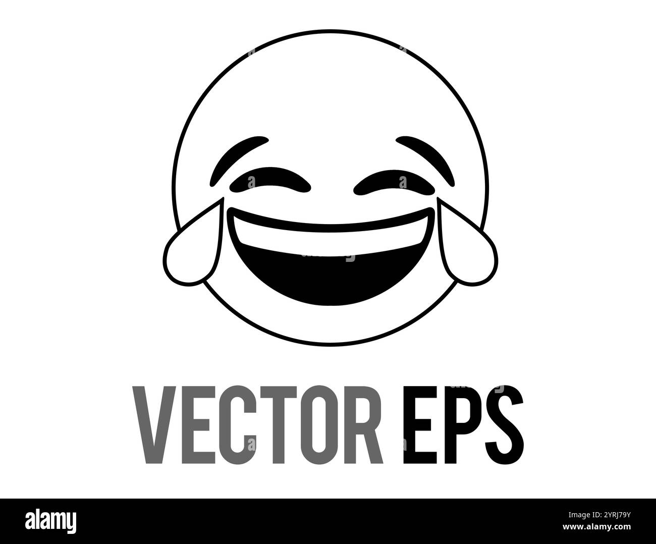Le vecteur isolé riant, souriant visage icône de contour noir avec des larmes bleues pleurant Illustration de Vecteur