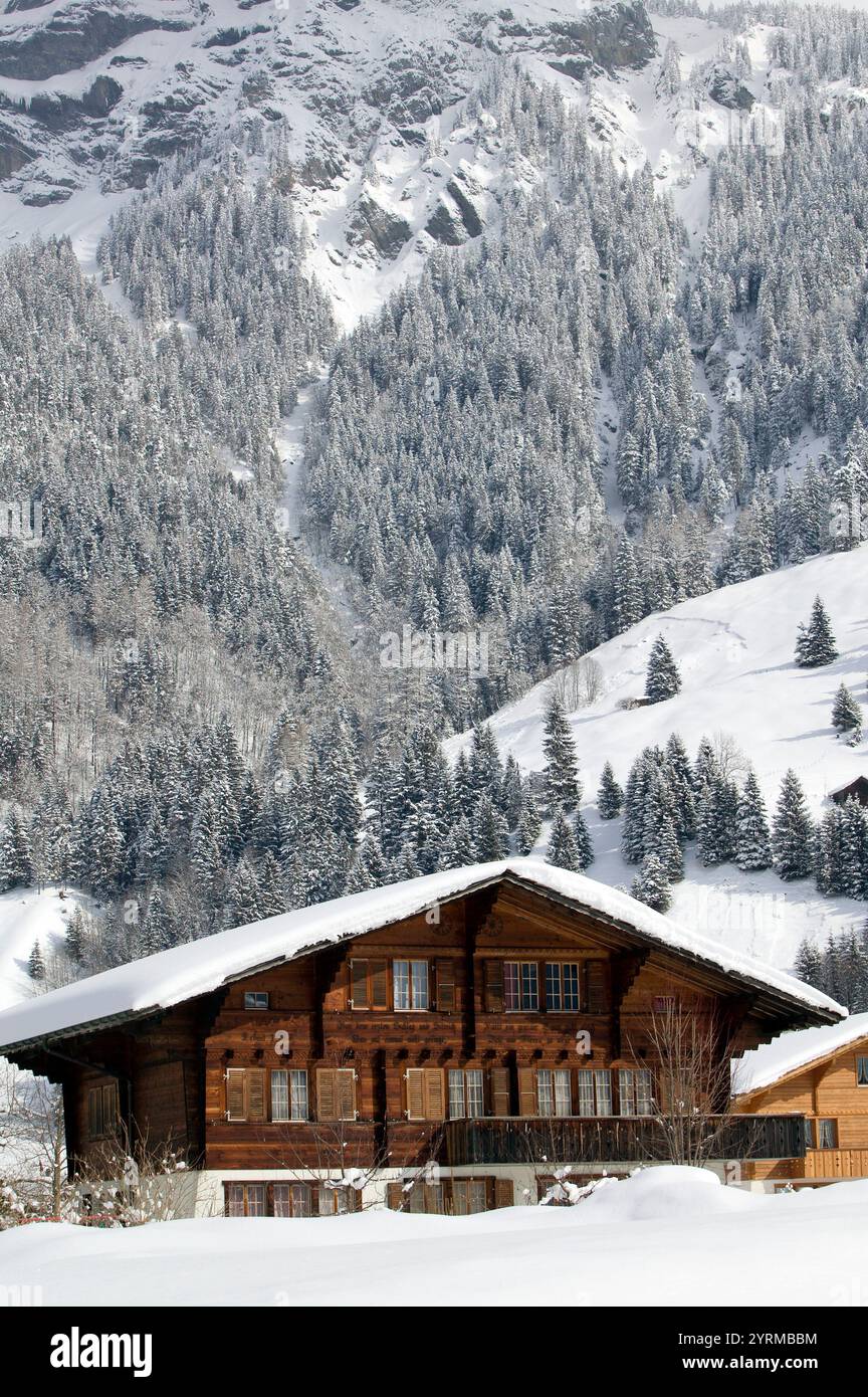 Vallée de Kandertal - Chalet de ski / hiver. Kandersteg. Berne. Suisse. Banque D'Images