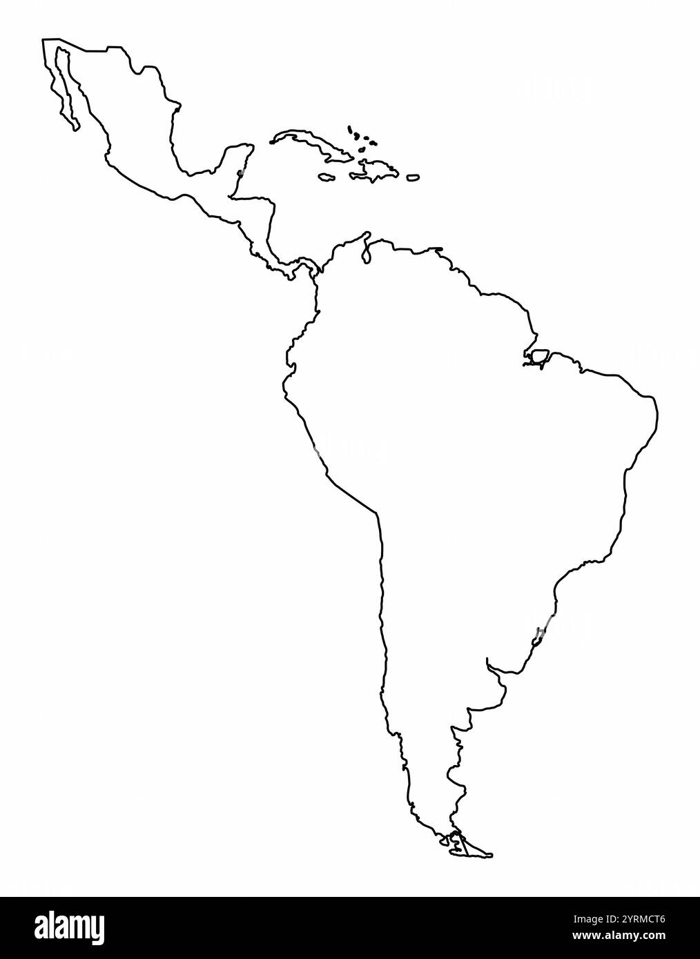Carte de contour de l'Amérique latine isolé sur fond blanc Illustration de Vecteur