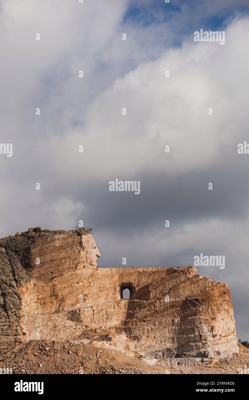 USA, Dakota du Sud, Black Hills National Forest, Custer, chef Crazy Horse Memorial, vue de la sculpture en cours Banque D'Images