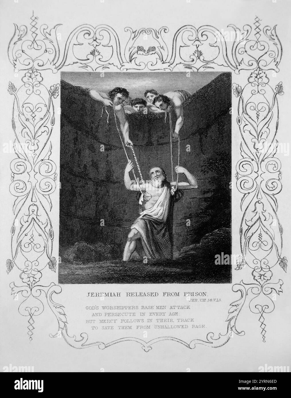 Gravure sur acier de Jérémie libéré de prison par les Babyloniens (Jérémie) de 1851 Tallis illustré histoire des Écritures pour l'Improv Banque D'Images