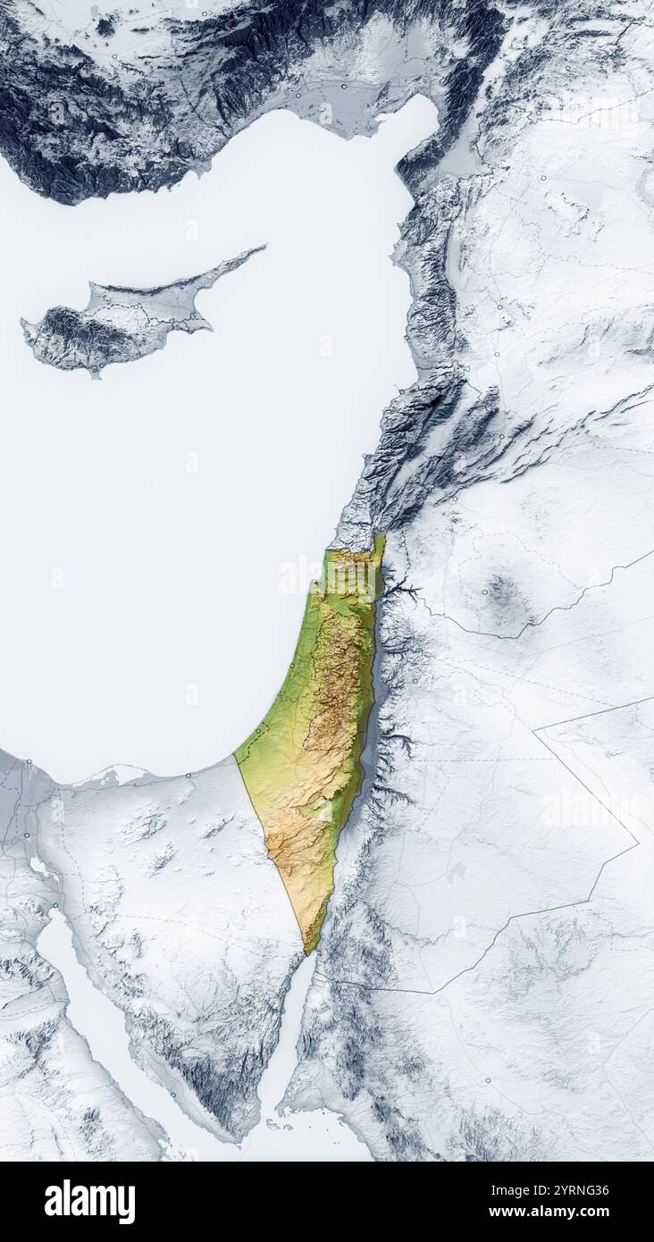 Carte physique d'Israël, vue satellite du moyen-Orient, Liban, Syrie. Asie. Reliefs et océans. rendu 3d. Les éléments de cette image sont fournis Banque D'Images