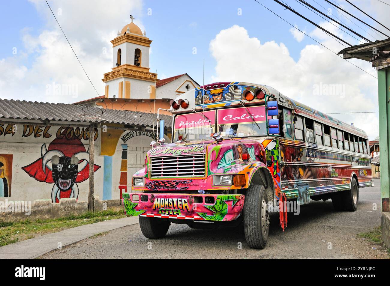 Diablo Rojo Red Devil, bus au Panama, Portobelo, République du Panama, Amérique centrale Banque D'Images