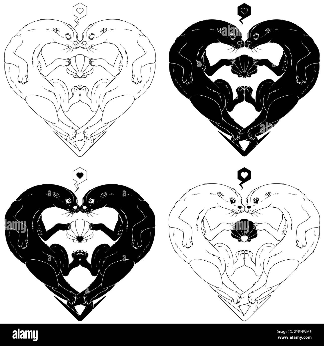Couple de loutres en forme de coeur, symbole de la Saint-Valentin avec des animaux, amour pour la nature avec des mammifères marins Illustration de Vecteur