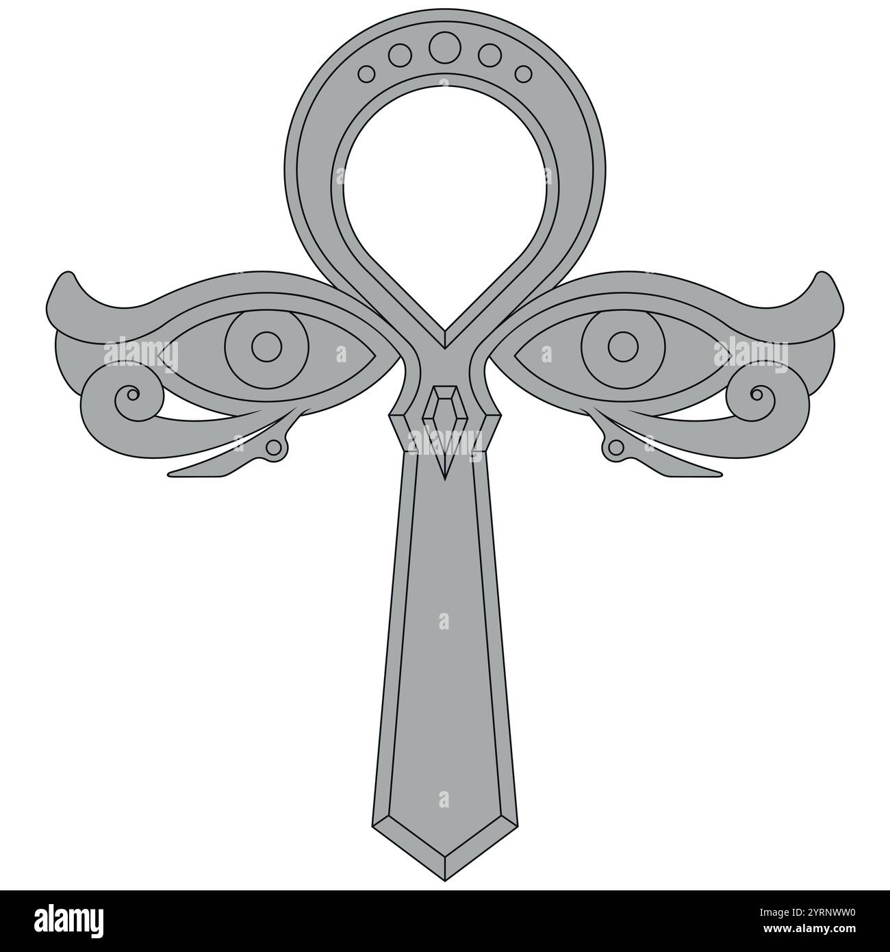 Ancien talisman égyptien avec des diamants. Ansate croix avec les yeux d'Horus Illustration de Vecteur