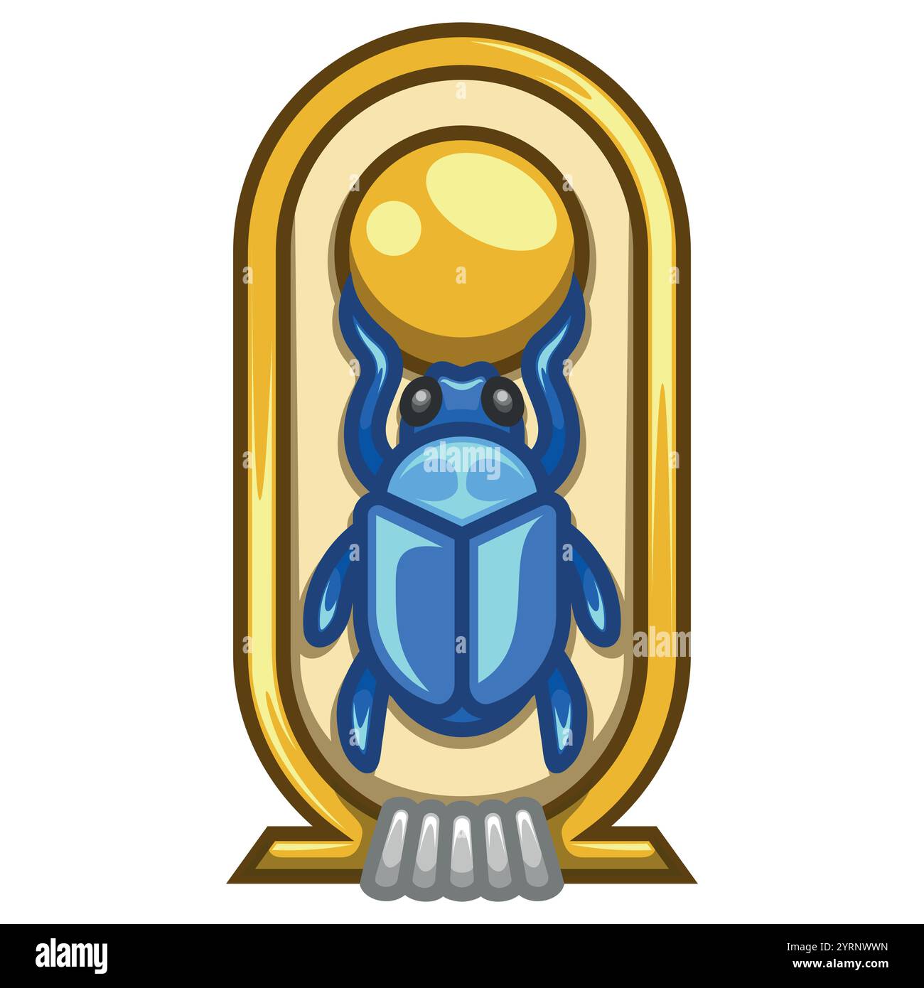 Symbole hiéroglyphique de l'Egypte ancienne, coléoptère de bouse de la mythologie égyptienne, hiéroglyphe scarabée à l'intérieur d'un cartouche égyptien Illustration de Vecteur