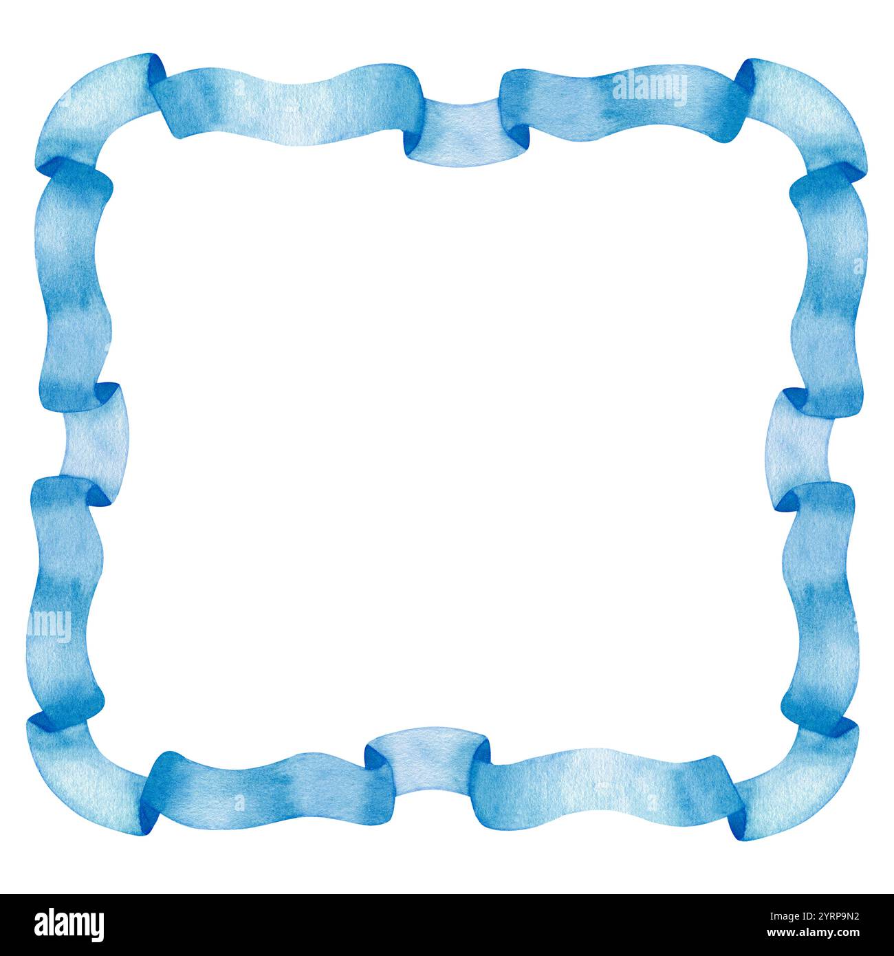 Cadre bleu de ruban vintage, bordure carrée. Pour la fête de révélation de genre, baby shower, mariage. Illustration d'aquarelle dessinée à la main sur fond blanc Banque D'Images