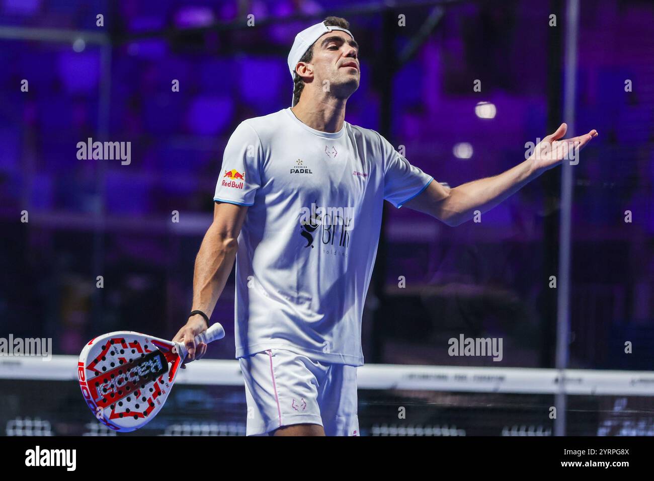 Milan, Italie. 04th Dec, 2024. Juan Lebron (ESP) réagit lors du match Milan Premiere Padel P1 entre Martin Di Nenno (ARG)/Juan Lebron (ESP) et Daniel Santigosa Sastre (ESP)/Miguel Lamperti (ARG) (absent) à Allianz Cloud Arena. Score final : Martin Di Nenno (ARG)/Juan Lebron (ESP) 6 - 4 : 6 - 1 Daniel Santigosa Sastre (ESP)/Miguel Lamperti (ARG). (Photo de Fabrizio Carabelli/SOPA images/Sipa USA) crédit : Sipa USA/Alamy Live News Banque D'Images