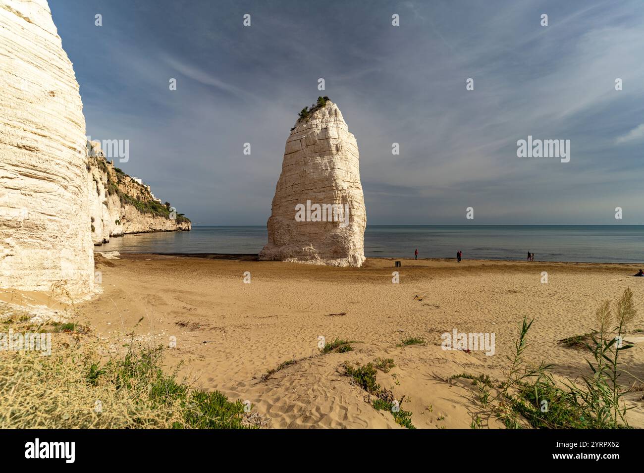 Pizzomunno rocher sur la plage Spiaggia di Castello à Vieste, Gargano, Pouilles, Italie, Europe Banque D'Images