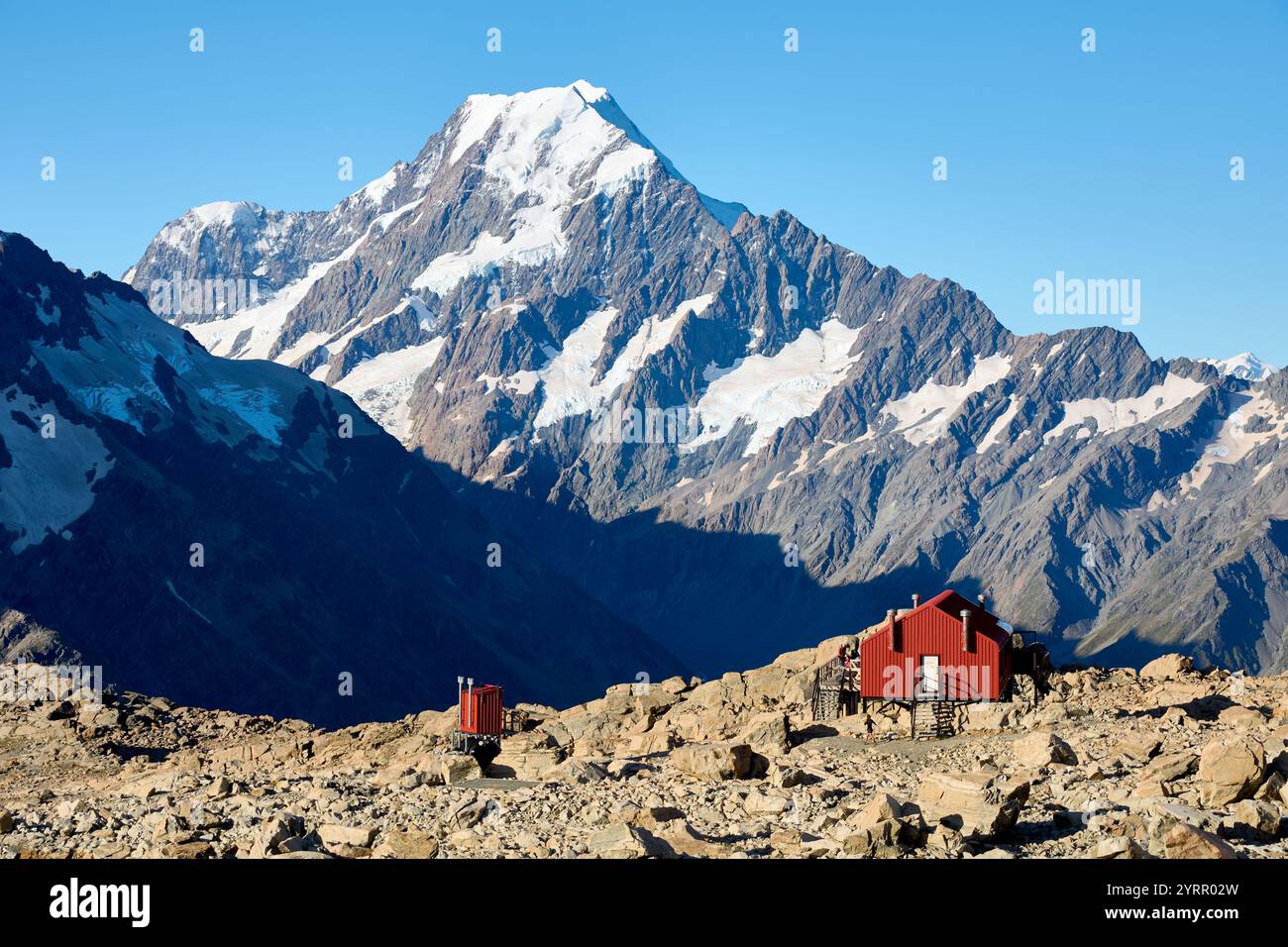 Mueller Hut avec vue sur le mont Cook, Aoraki/Mount Cook National Park, South Island Nouvelle-Zélande Banque D'Images