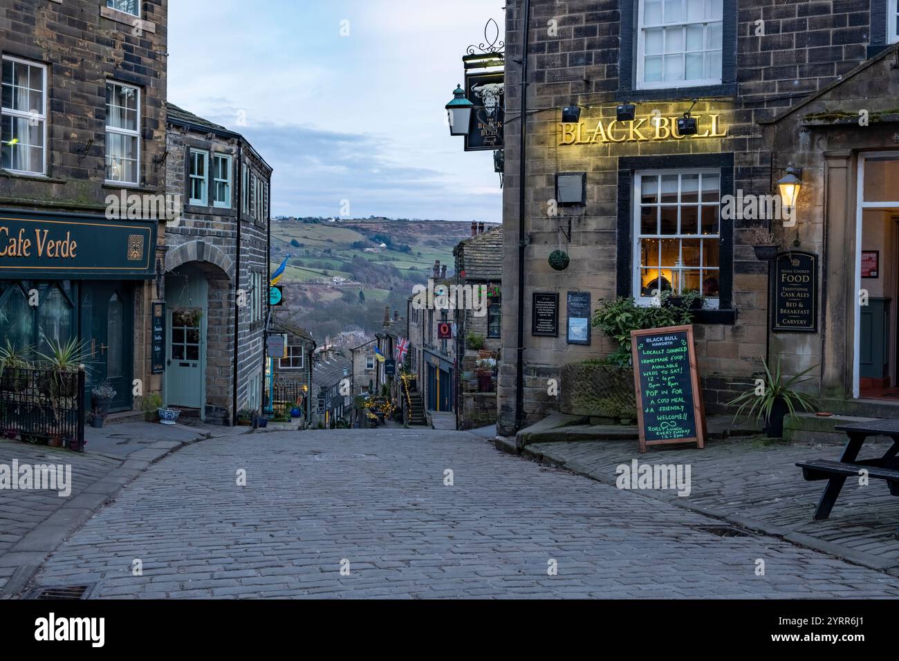 Vue sur main Street, Haworth Banque D'Images