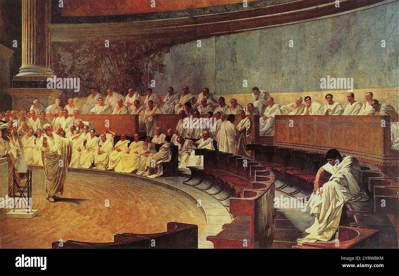 Cicéron dénonce Catiline au Sénat romain par Cesare Maccari - 3. Banque D'Images