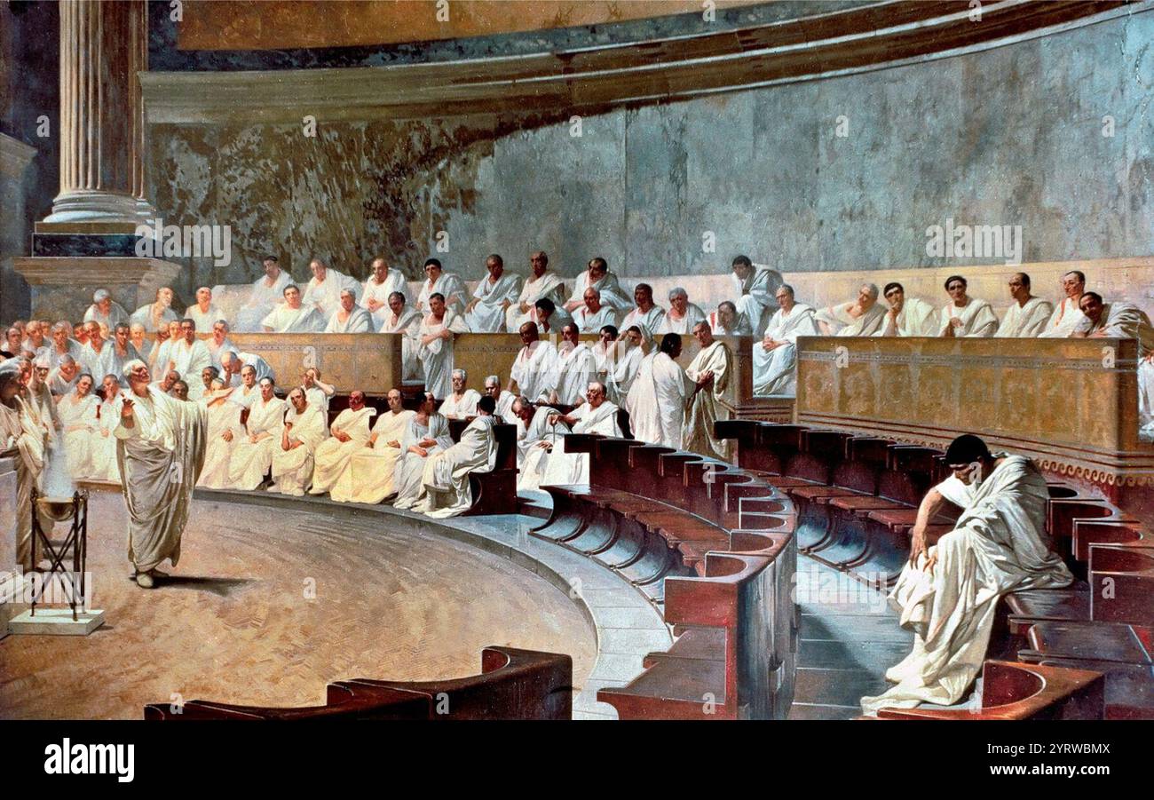 Cicéron dénonce Catiline au Sénat romain par Cesare Maccari - 4. Banque D'Images