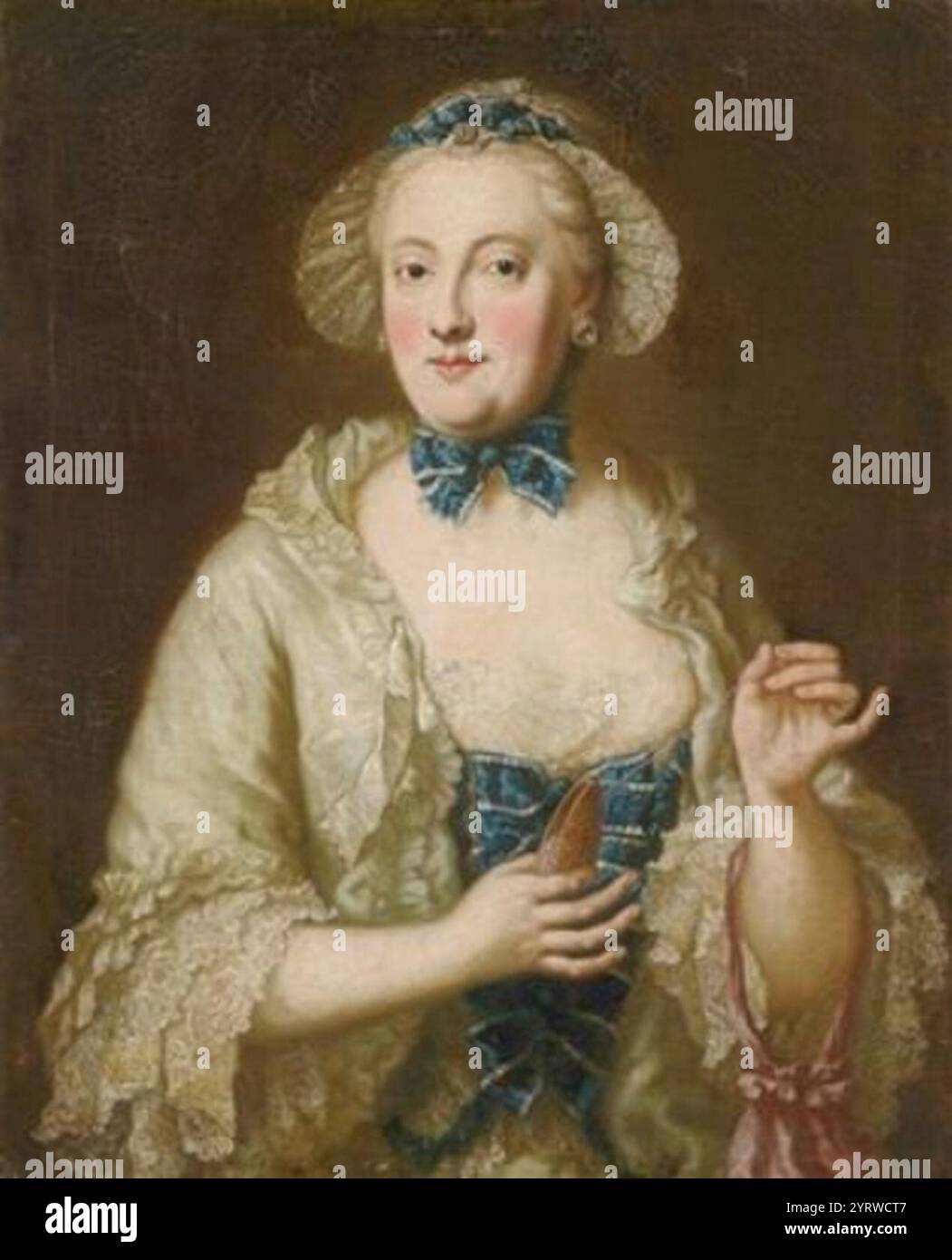 Cercle de George Desmarées - Bildnis einer Dame, die eine Spindel à Händen hält. Banque D'Images