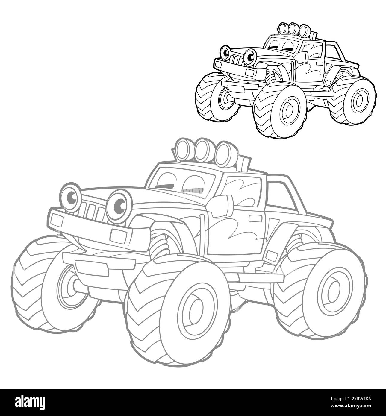 Coloriage hors route voiture de police de voiture de coloriage page croquis croquis dessin illustration isolée pour les enfants Banque D'Images