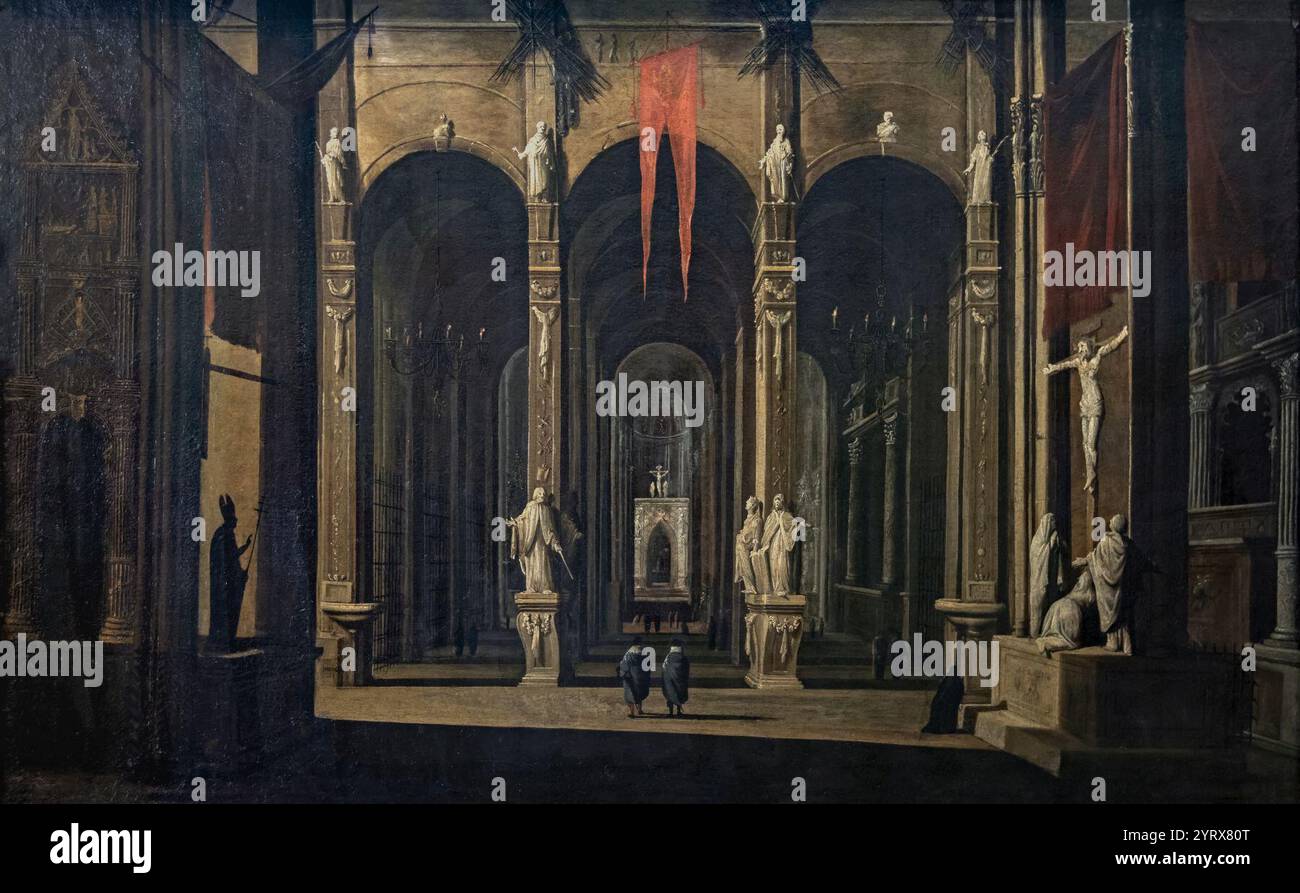 Intérieur de l'église des santi Severino e Sossio à Naples - François de nomé. Banque D'Images