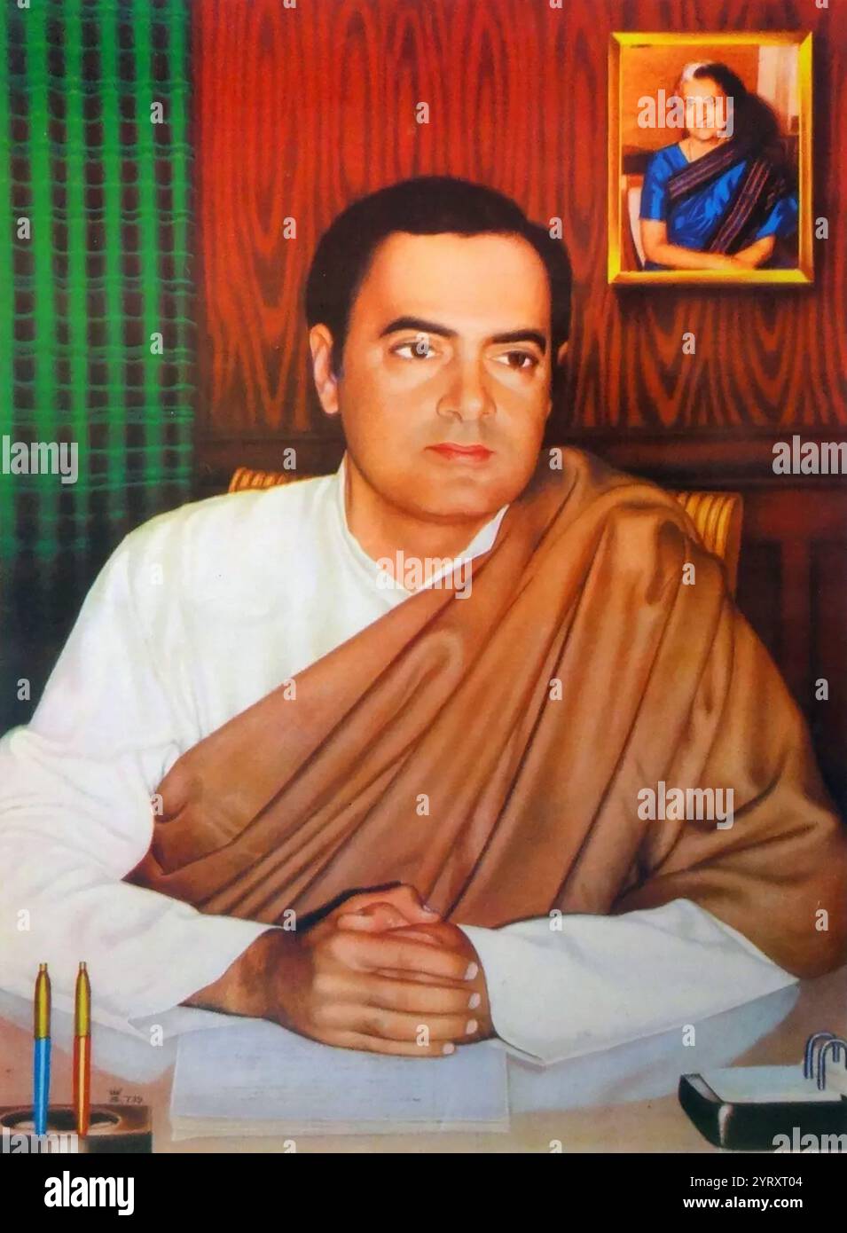 Rajiv Gandhi (1944 ? 1991), homme politique indien qui fut premier ministre de l'Inde de 1984 à 1989. Il a pris ses fonctions après l'assassinat de sa mère, alors premier ministre Indira Gandhi, pour devenir à l'âge de 40 ans le plus jeune premier ministre indien. Il a servi jusqu'à sa défaite aux élections de 1989, puis est devenu chef de l'opposition, Lok Sabha, démissionnant en décembre 1990, six mois avant son propre assassinat. Banque D'Images