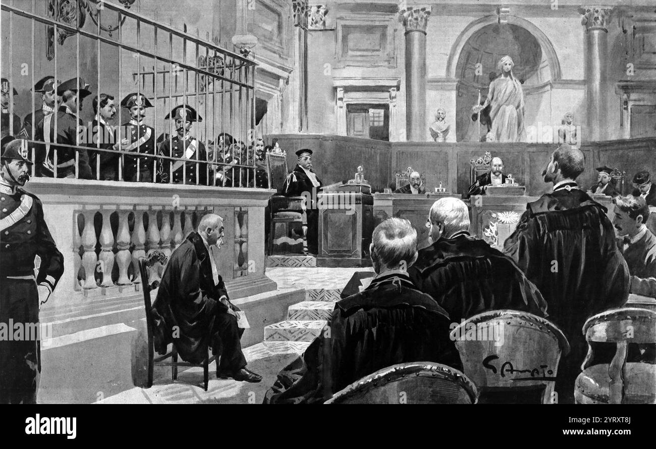 Procès de Gaetano Bresci (1869 ? 1901) anarchiste italien qui a assassiné le roi Umberto Ier d'Italie. Banque D'Images