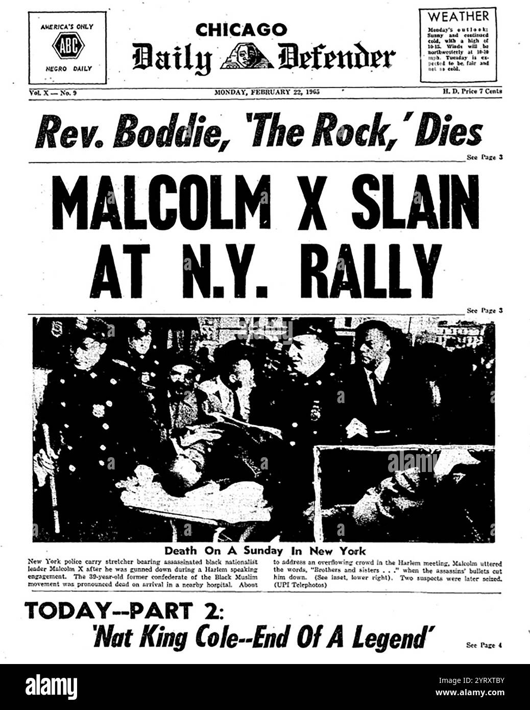 Couverture médiatique de l'assassinat de Malcolm X, né Malcolm Little. (1925 ? 21 février 1965) un révolutionnaire afro-américain, ministre musulman et militant des droits de l'homme qui a été une figure éminente du mouvement des droits civiques jusqu'à son assassinat en 1965. Porte-parole de la Nation of Islam (NOI) jusqu'en 1964, il était un ardent défenseur de l'autonomisation des Noirs et de la promotion de l'Islam au sein de la communauté afro-américaine. Banque D'Images