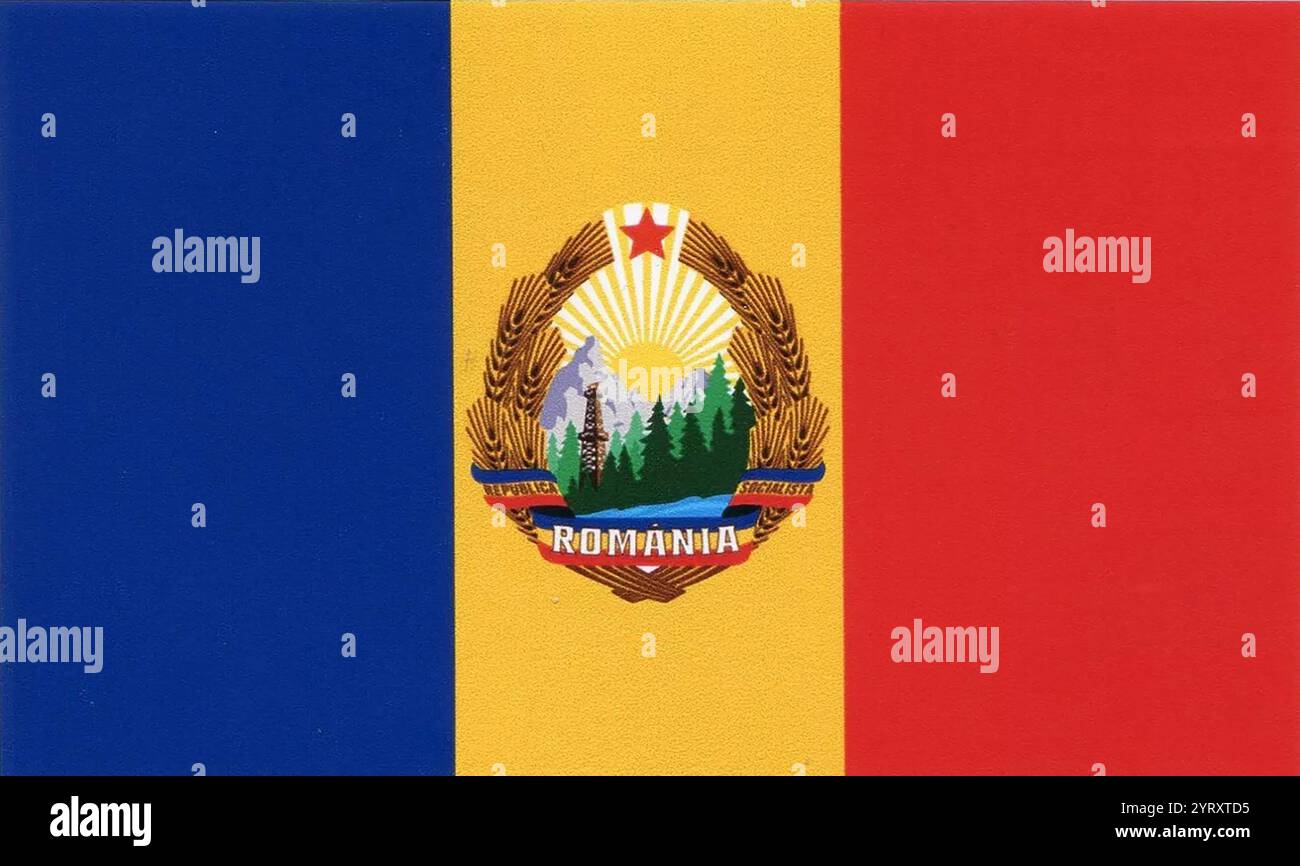 Drapeau de la république socialiste roumaine 1965 -1989. Banque D'Images
