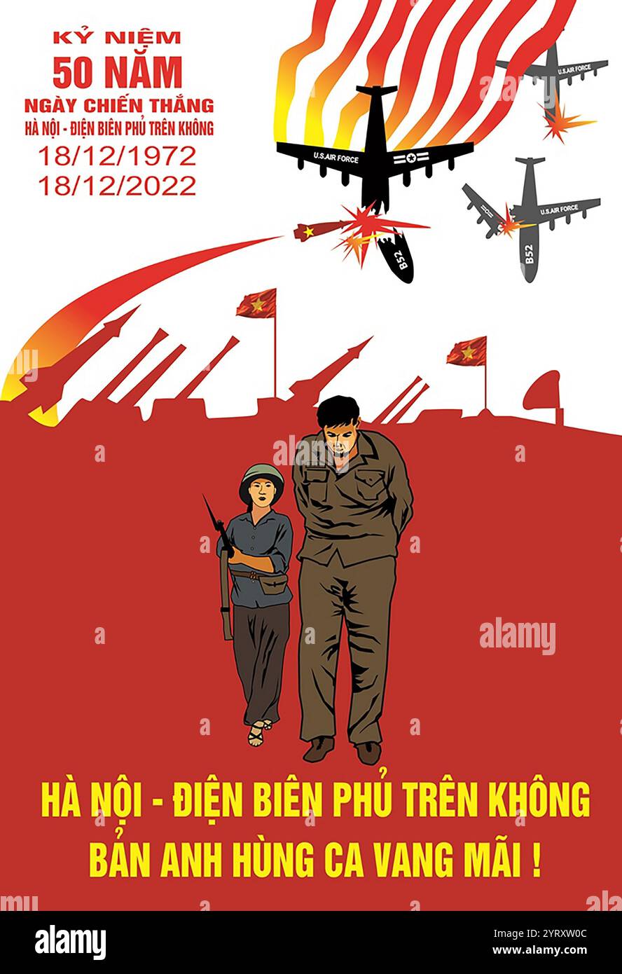 Affiche commémorative de propagande vietnamienne célébrant la défaite de l'armée française à Dien bien Phu en 1954. Conçu par Nong Quoc Hiep (Quang Ninh). 2022 Banque D'Images