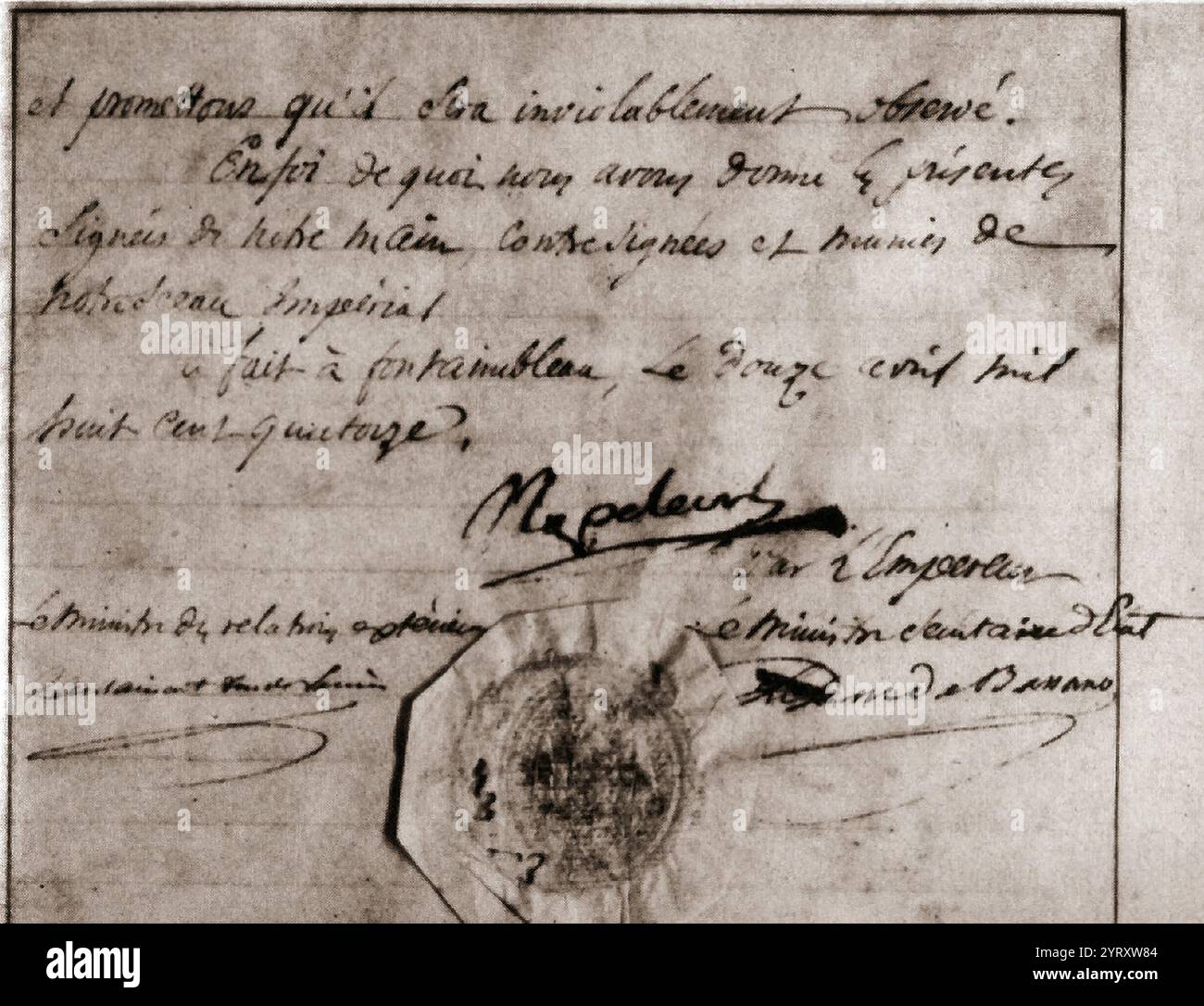 Le document d'abdication de Napoléon Ier ; 1815. Banque D'Images