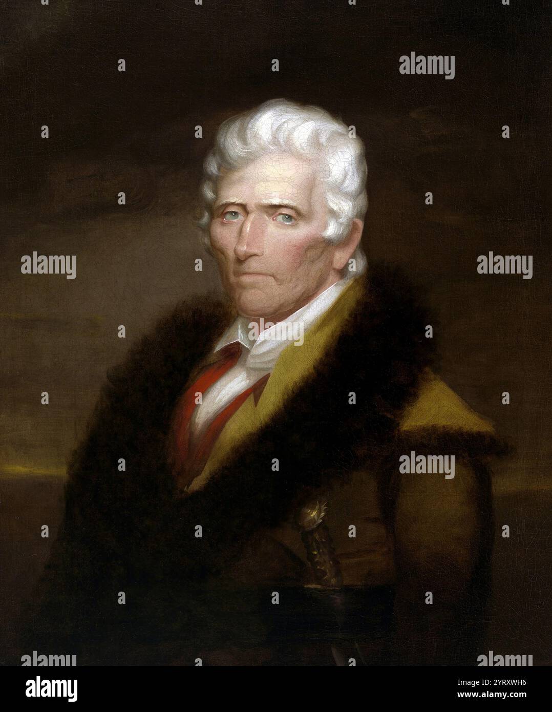 Daniel Boone (1734 ? 1820) pionnier et pionnier américain dont les exploits ont fait de lui l'un des premiers héros folkloriques des États-Unis. Il est devenu célèbre pour son exploration et sa colonisation du Kentucky, qui se trouvait alors au-delà des frontières occidentales des treize colonies. En 1775, Boone ouvre la Wilderness Road à travers le Cumberland Gap et dans le Kentucky, face à la résistance des Amérindiens. Il fonde Boonesborough, l'une des premières colonies anglophones à l'ouest des Appalaches. Banque D'Images