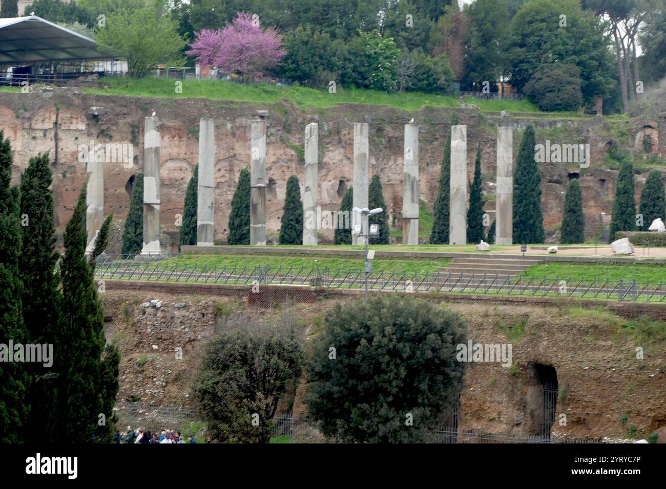 Le temple de Vénus et Roma ; le plus grand temple de la Rome antique. Situé sur la colline Velian, entre le bord oriental du Forum Romanum et le Colisée, il était dédié aux déesses Vénus Félix ('Vénus le porteur de la bonne fortune') et Roma Aeterna ('Rome éternelle'). L'architecte était l'empereur Hadrien et la construction a commencé en 121. Il a été officiellement inauguré par Hadrien en 135, et terminé en 141 sous Antonin Pie. Banque D'Images