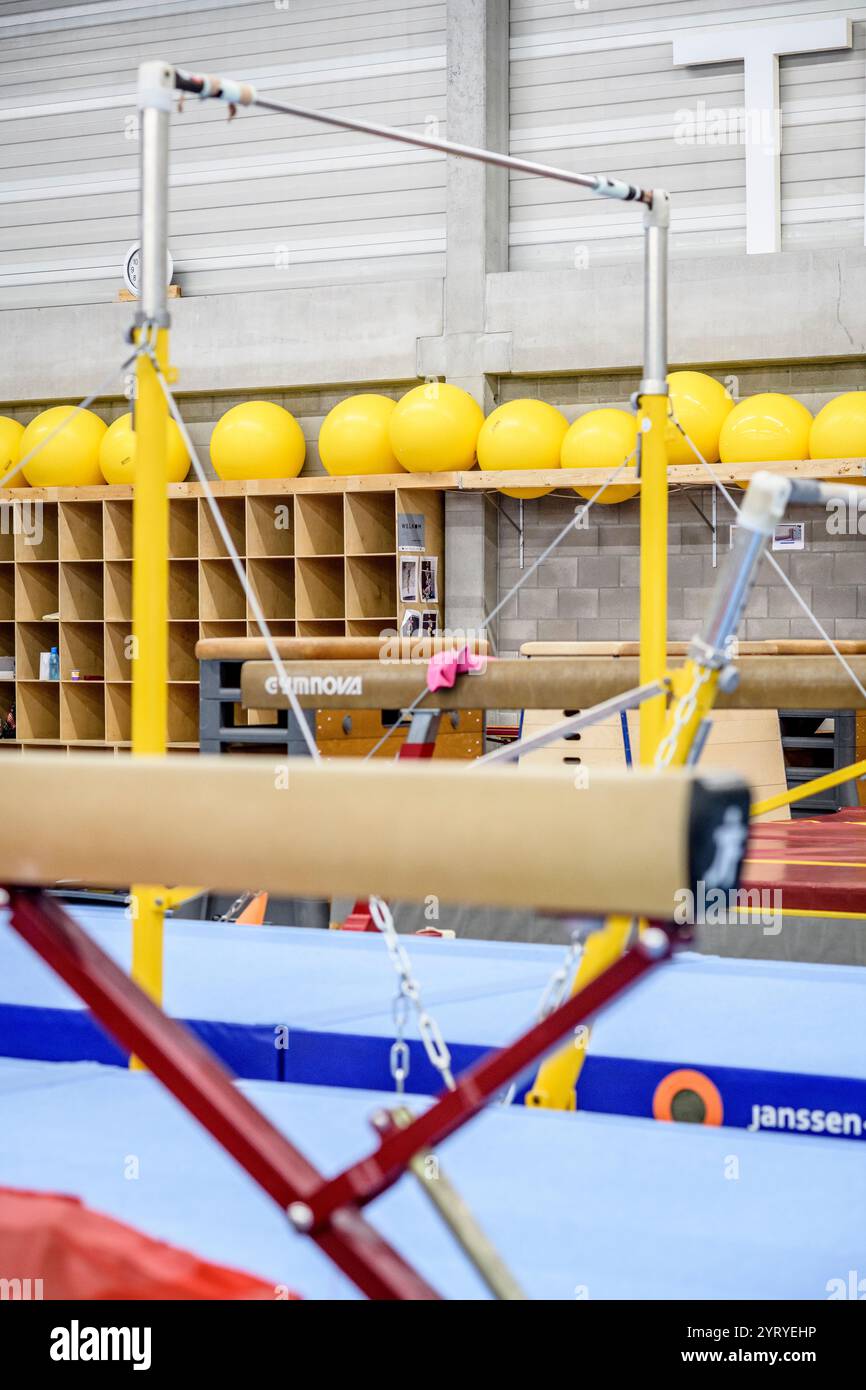 Gymnastique coffres de voûte dans une salle de sport, mettant en évidence l'équipement d'entraînement pour la gymnastique, le parkour et l'éducation physique. Banque D'Images