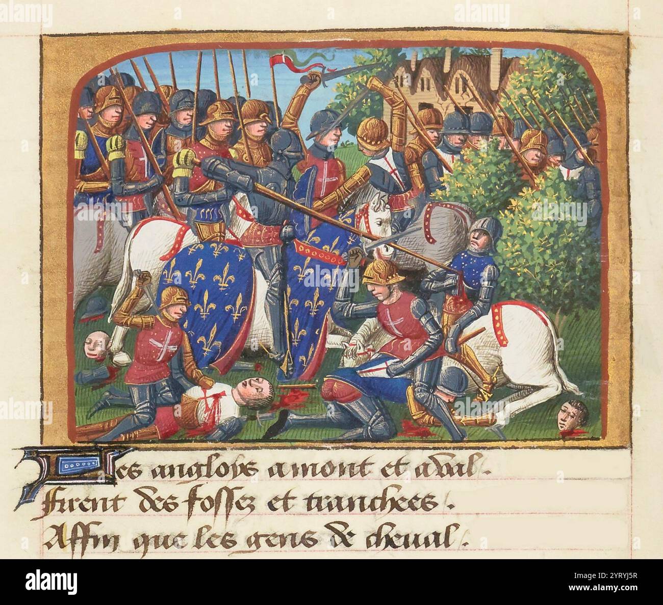 La bataille de Formigny, livrée le 15 avril 1450, est une bataille majeure de la guerre de cent ans entre l'Angleterre et la France. Victoire française décisive qui détruisit la dernière importante armée de campagne anglaise en Normandie, elle ouvrit la voie à la capture de leurs bastions restantes Banque D'Images