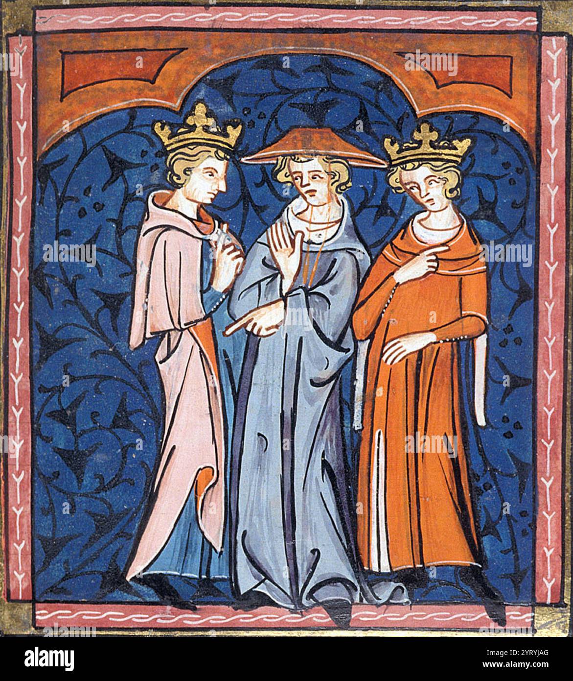 Peter (au centre) médiateur entre Philippe Auguste et Richard cœur de Lion. D'après un manuscrit enluminé du XIVe siècle des grandes chroniques de France. Banque D'Images