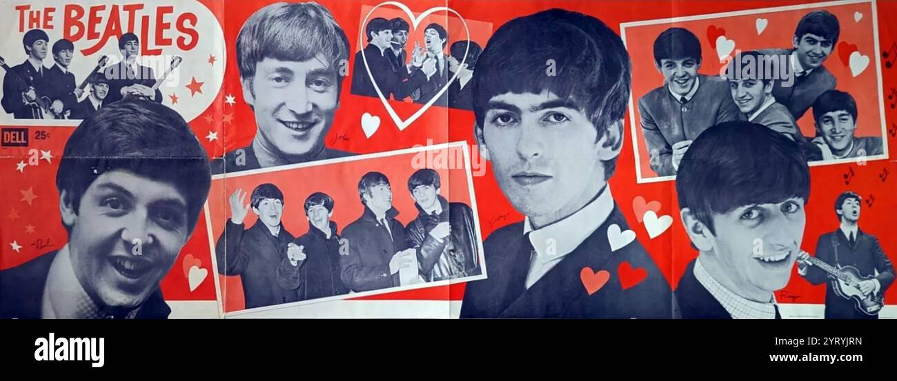 The Beatles est un groupe de rock anglais formé à Liverpool en 1960, composé de John Lennon, Paul McCartney, George Harrison et Ringo Starr. Ils sont considérés comme le groupe le plus influent de tous les temps, faisant partie intégrante du développement de la contre-culture des années 1960 et de la reconnaissance de la musique populaire comme forme d'art. Banque D'Images