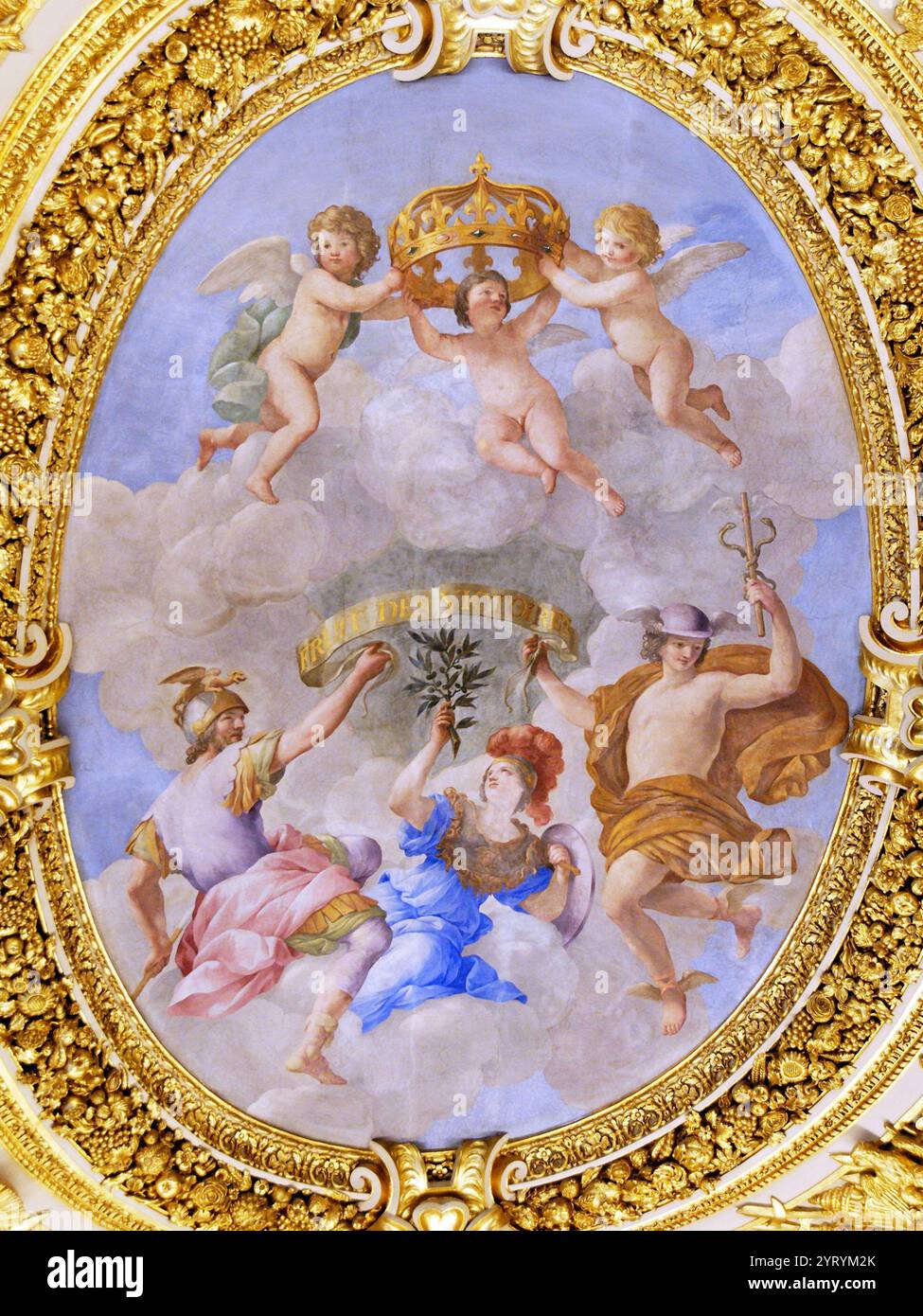 Allégorie du traité des Pyrénées. Plafond peint par Giovanni Francesco Romanelli (1610?1662).Louvre , Paris. Aile Denon, vestibule des appartements d'été de la Reine. Entre environ 1653-58. Banque D'Images