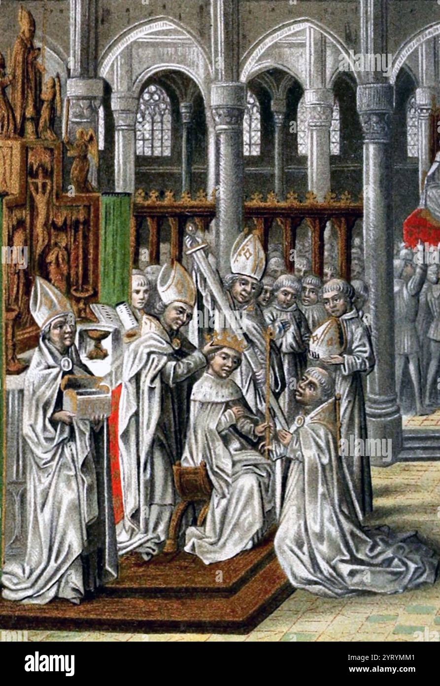 Couronnement en 1399 du roi Henri IV (1367 ? 1413), également connu sous le nom de Henry Bolingbroke, Henry fut roi d'Angleterre de 1399 à 1413. Henri était le fils de Jean de Gaunt, duc de Lancastre (troisième fils d'Édouard III) et de Blanche de Lancastre Banque D'Images