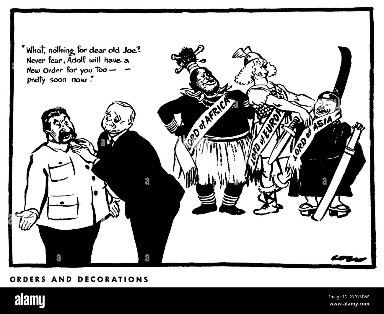 Caricature 'ordres et décorations' circa 1940 par David Low (1891 ? 1963), caricaturiste et caricaturiste politique néo-zélandais qui a vécu et travaillé au Royaume-Uni, où il a fait sa carrière par des dessins qui satirisaient Adolf Hitler, Benito Mussolini, Joseph Staline, et d'autres dirigeants. Banque D'Images