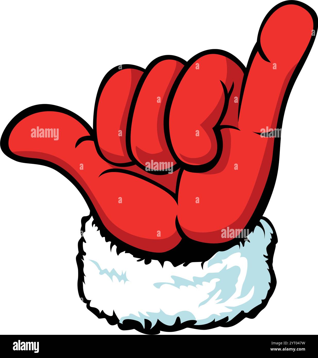 La main du Père Noël fait un signe shaka drôle. Geste de main de vecteur dans le style de bande dessinée sur fond transparent Illustration de Vecteur