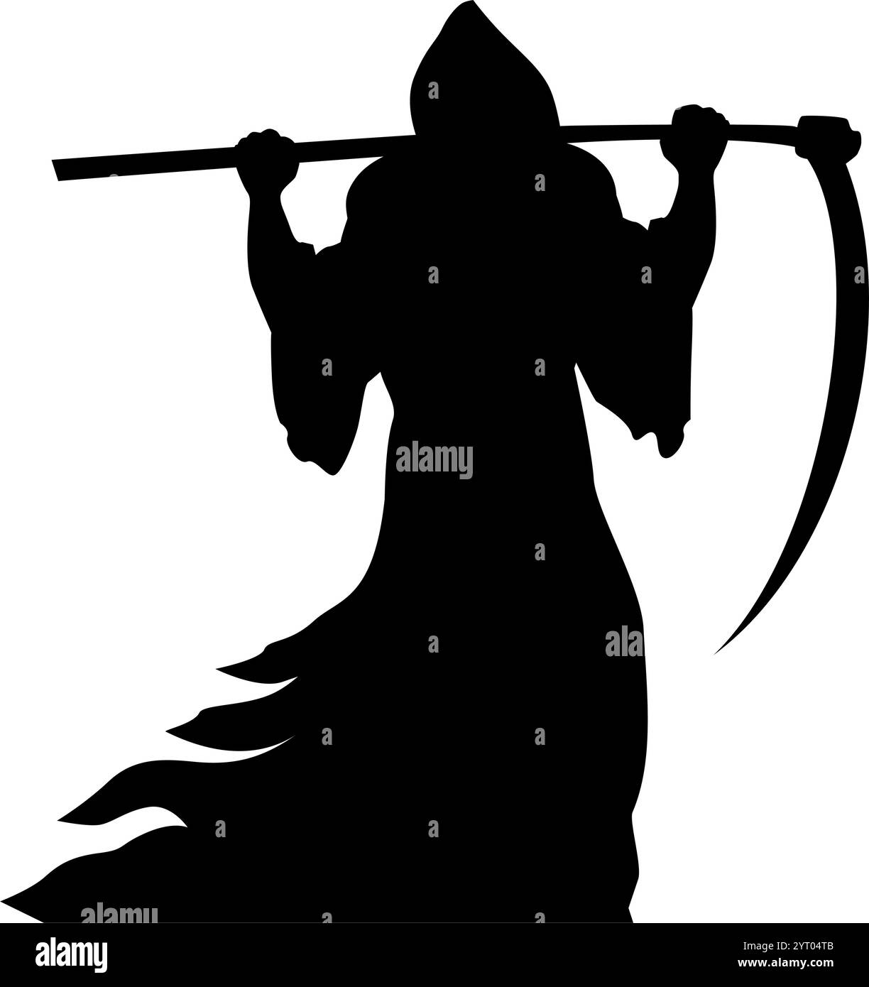 Grim Reaper of Death avec Scythe sur les épaules. Icône Vector sur fond transparent Illustration de Vecteur