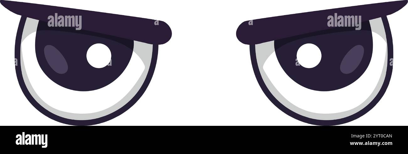 Les yeux de bande dessinée expriment des émotions négatives, peut-être de la colère ou de la gêne, avec des sourcils sillonnés et des pupilles sombres, créant un dramatique et expressif Illustration de Vecteur