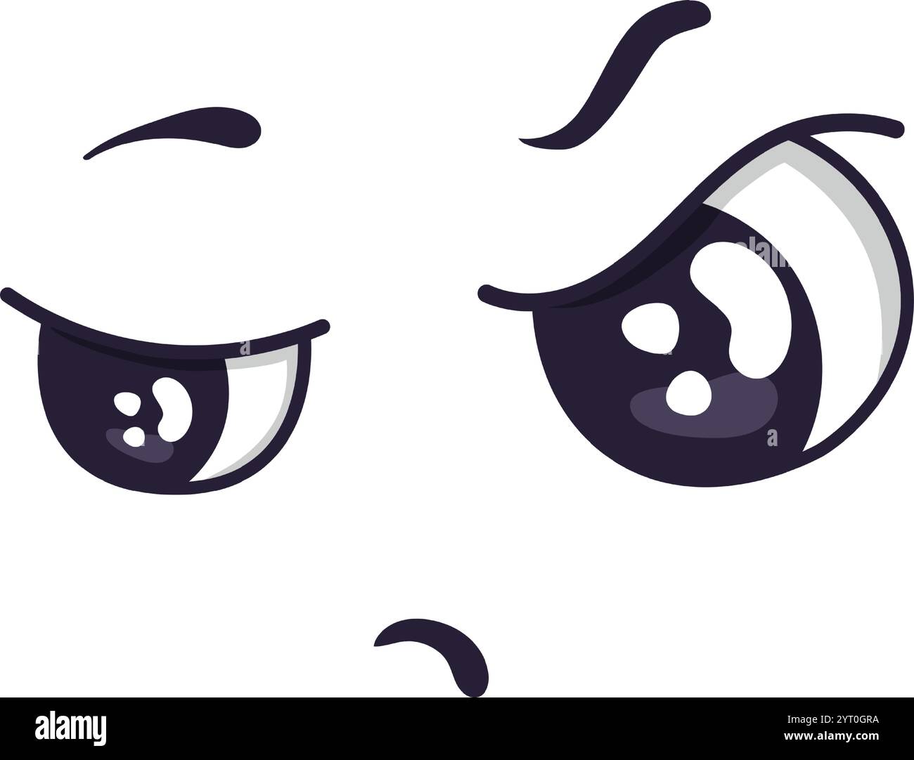 Deux yeux de bande dessinée expriment des sentiments différents, l'un faisant un clin d'œil et paraissant ludique, tandis que l'autre montre de la tristesse avec un sourcil levé et un Illustration de Vecteur