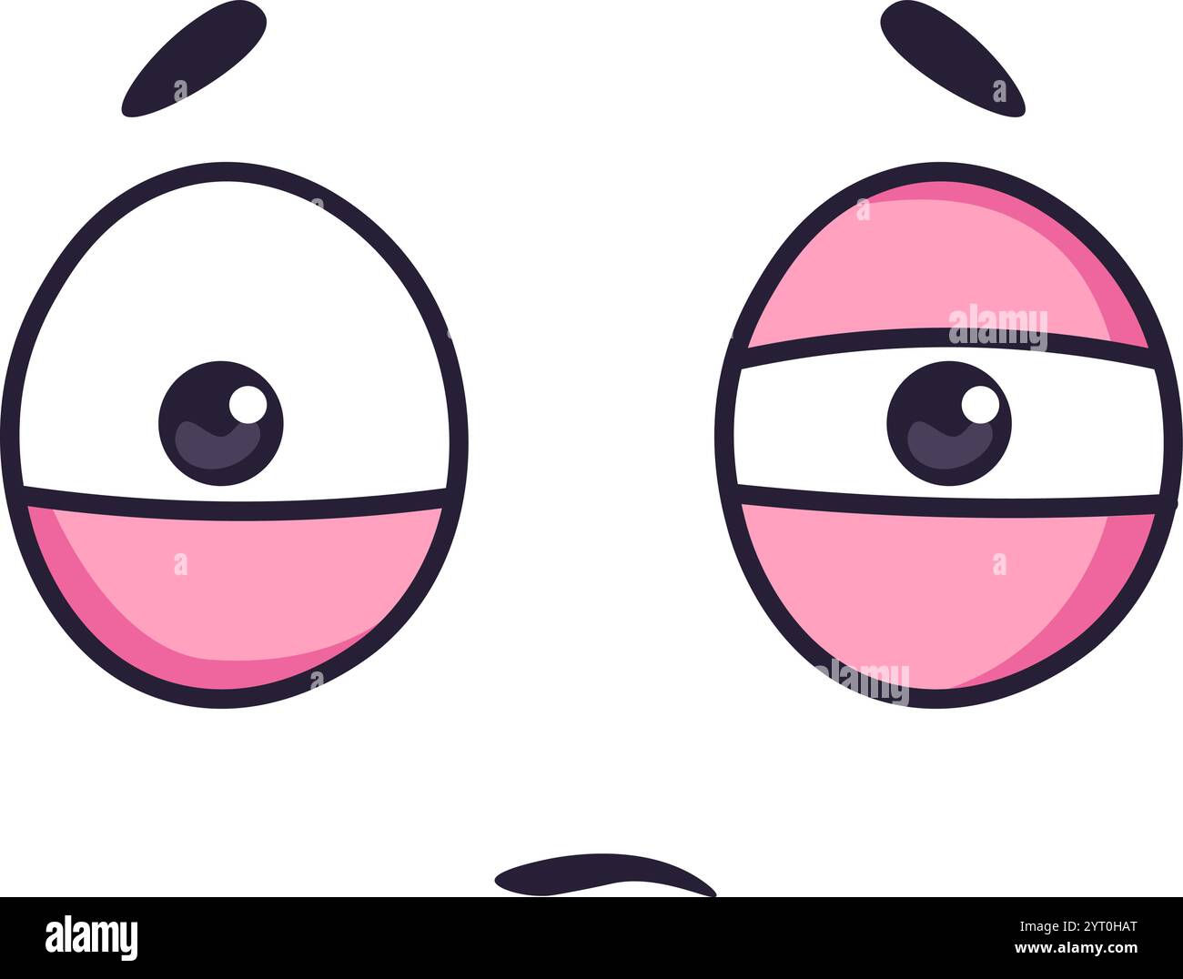 Illustration vectorielle avec deux grands yeux de dessin animé avec des joues roses, l'un affichant une expression normale et l'autre montrant des signes de fatigue et Illustration de Vecteur
