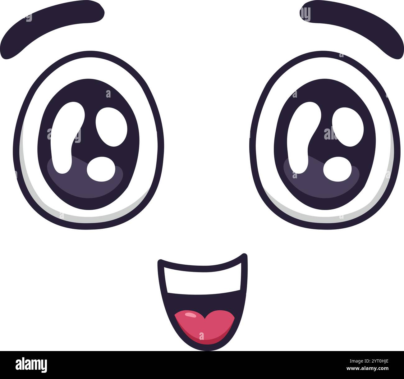 Visage de dessin animé montrant le bonheur à travers les yeux grands ouverts, sourcils levés, et un grand sourire à la bouche ouverte, véhiculant la joie, amusement, ou excitation dans un Illustration de Vecteur