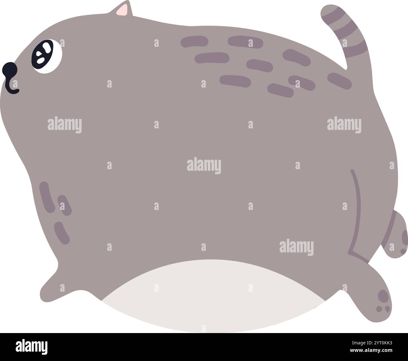 Chat gris chubby courant et levant les yeux, avec une queue rayée et un ventre gris clair, parfait pour les livres pour enfants et la marque de produits pour animaux de compagnie ludique Illustration de Vecteur