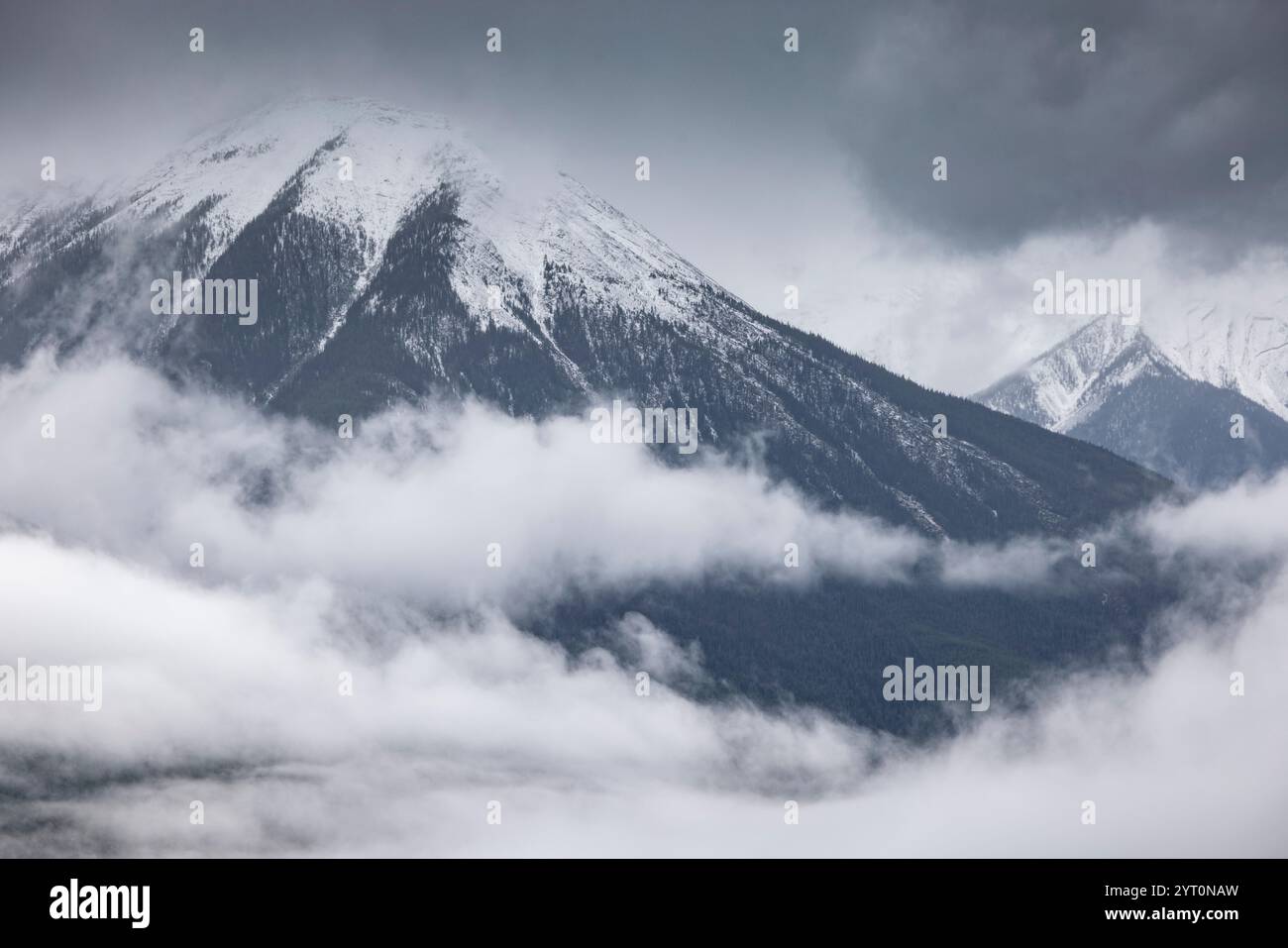 La brume tourbillonne sous la montagne Sundance Peak dans le parc national Banff, Alberta, Canada. Automne (octobre) 2024. Banque D'Images La brume tourbillonne sous la montagne Sundance Peak dans le parc national Banff, Alberta, Canada. Automne (octobre) 2024. Banque D'Images