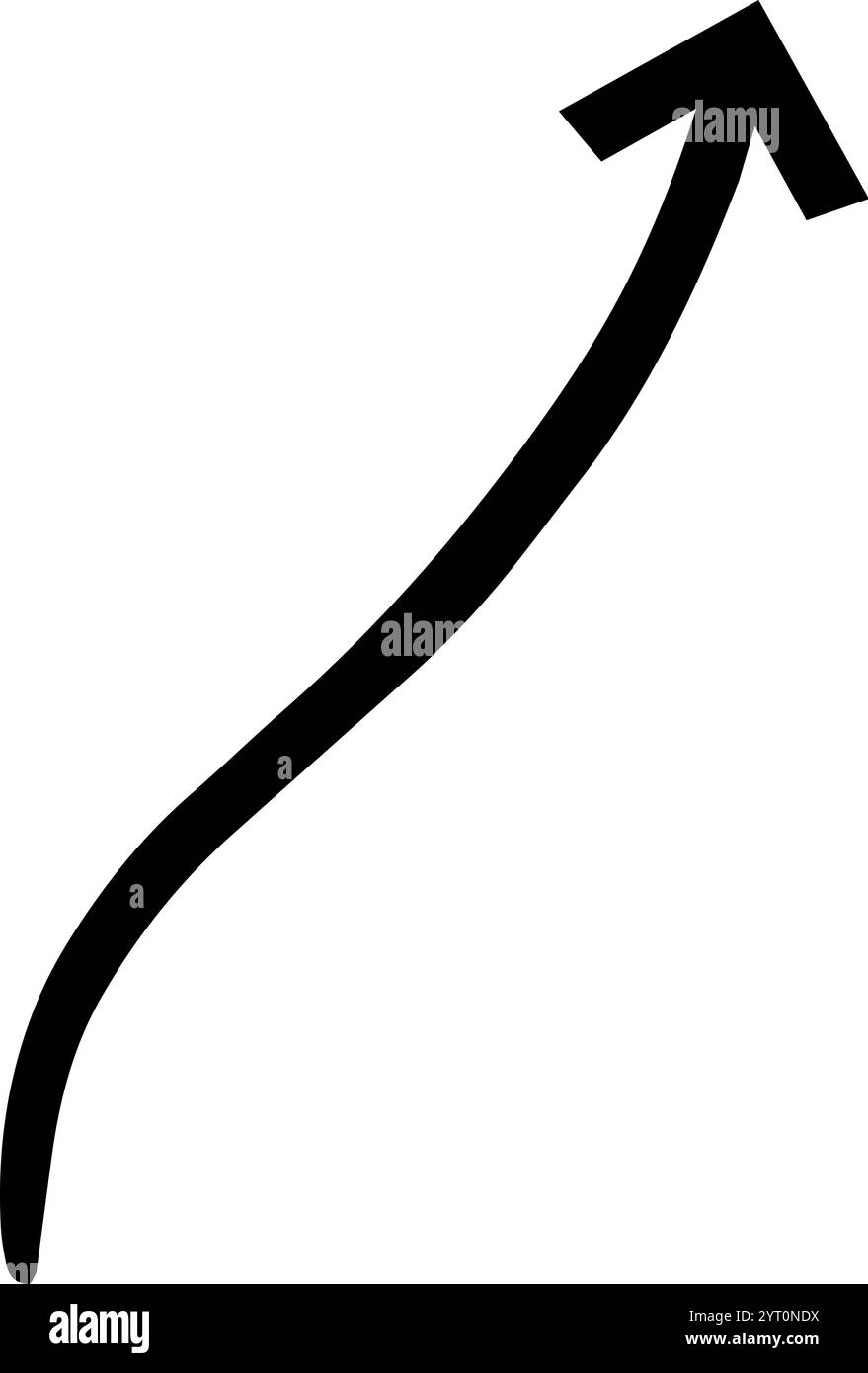Flèche noire vers le haut avec une ligne courbe pointant vers la direction, représentant la croissance, la réalisation et les progrès positifs dans les affaires, la finance et le personnel Illustration de Vecteur