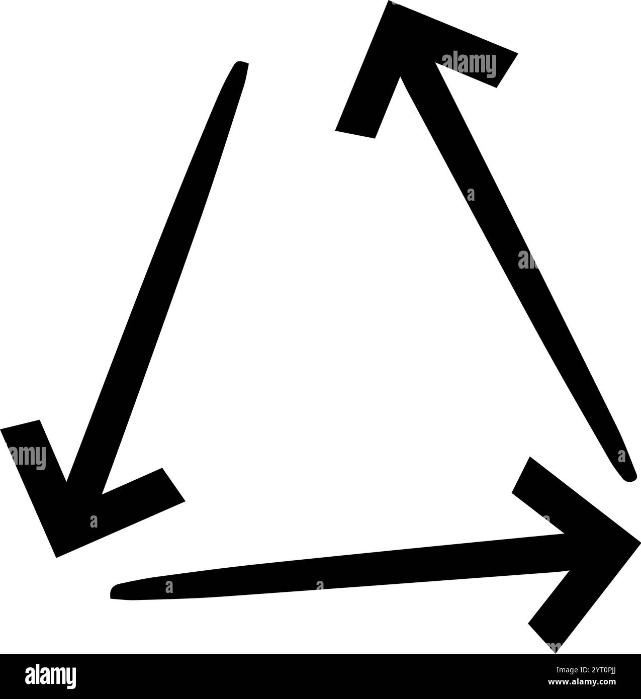 Ensemble de trois flèches noires épaisses dessinées à la main pointant dans des directions différentes formant une forme de triangle sur un fond blanc, suggérant une circulaire Illustration de Vecteur