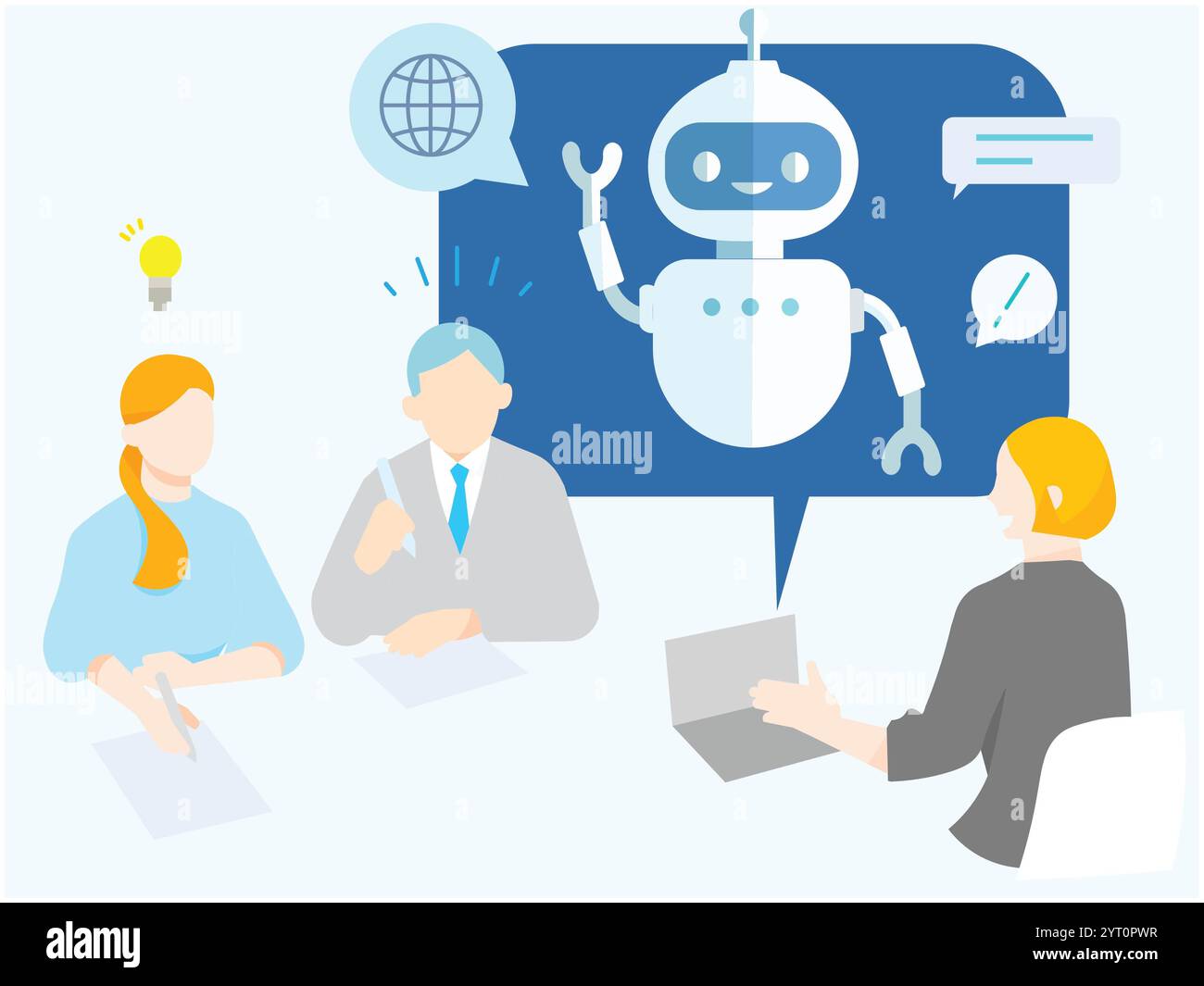 Travail d'équipe-hommes d'affaires et robots avec illustration vectorielle de sourire Banque D'Images