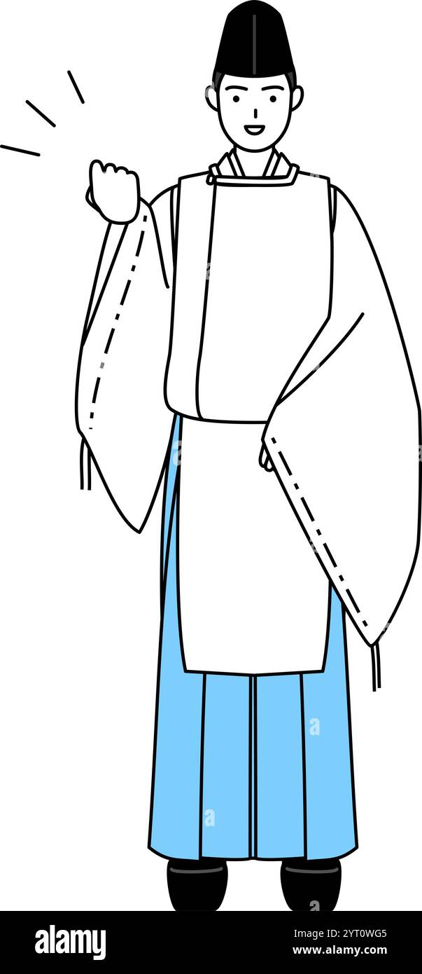 Prêtre du sanctuaire, portant un Eboshi et un Kariginu, posant avec des tripes, illustration vectorielle Illustration de Vecteur