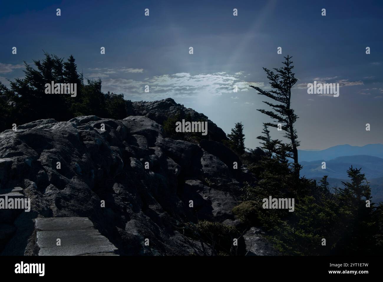 Soleil du soir sur Grandfather Mountain en Caroline du Nord Banque D'Images